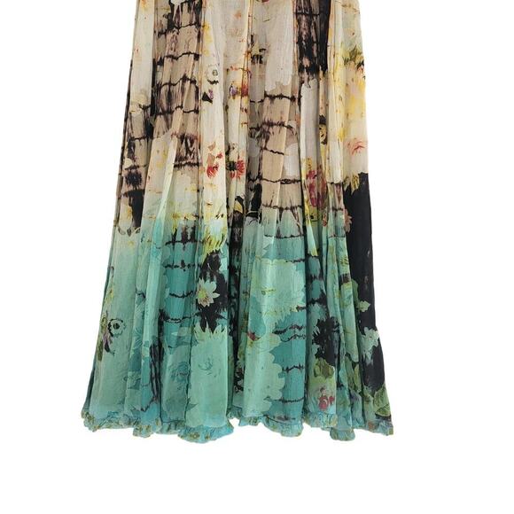 Tianello Layered Ruffle Tie Dye Beaded Floral Summer V Neck Midi Dress XS - Picture 9 of 14